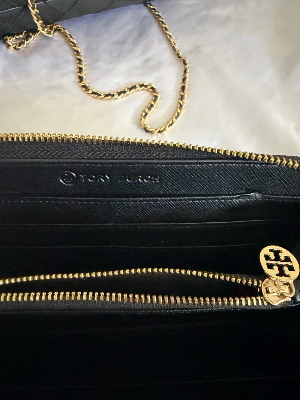 Tory Burch Black Quilted Mini Hobo with Gold Chain Hardware